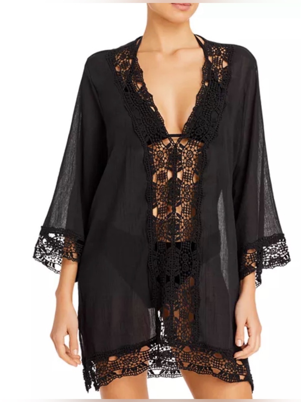La Blanca crocheted lace trim tunic swim cover up size L